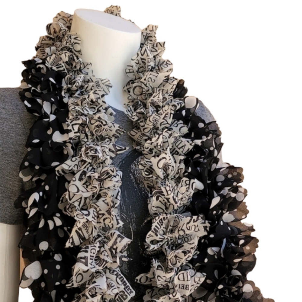 Vintage Handmade Chiffon Pom Pom Scarf Two Scarves Shreds Polka Dots US Cities - Picture 13 of 16